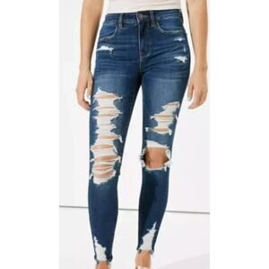 American Eagle Destroyed Ripped Hi Rise Jegging Next Level Stretch Sz 0